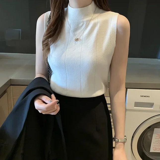 Women's Knitted Turtleneck Tank Top - Lightweight - Various Colors