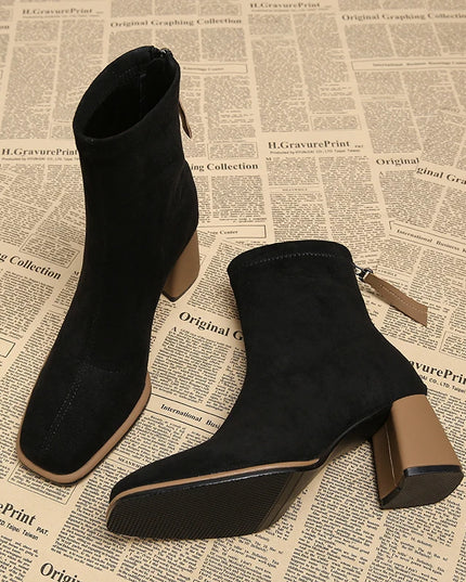 Women’s Ankle Boots with Zippers & Thick Heels