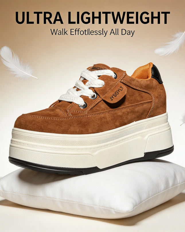 Hidden Heel High Platform Sneakers for Women Chunky Wedge - Genuine Leather