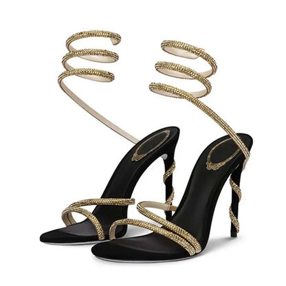 Eilyken Crystal Stiletto High Heels with Open Toe and Ankle Strap