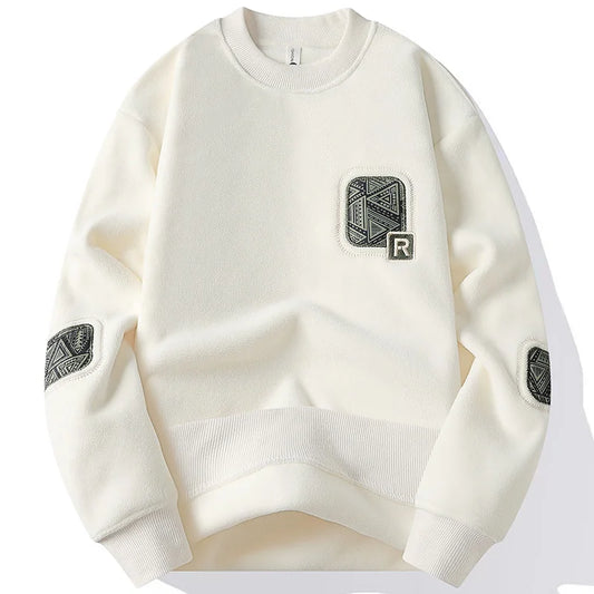 Men's Thick Embroidered Fleece-Lined Sweater