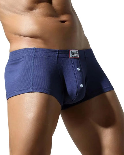 Men's Low-Waist Convex Pouch Boxer Briefs with Button Fly