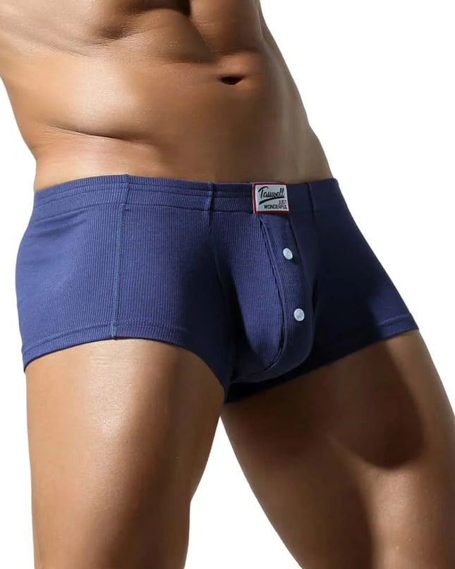 Men's Low-Waist Convex Pouch Boxer Briefs with Button Fly