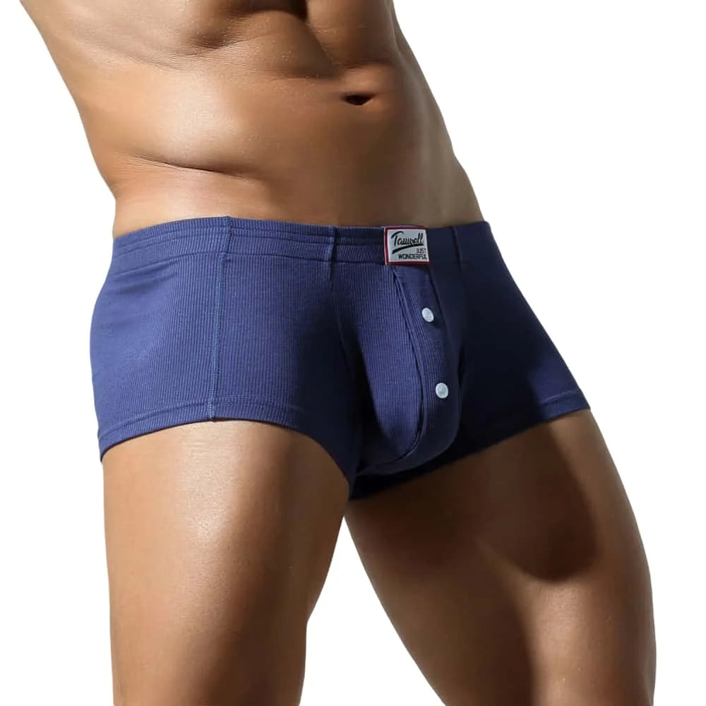 Men's Low-Waist Convex Pouch Boxer Briefs with Button Fly
