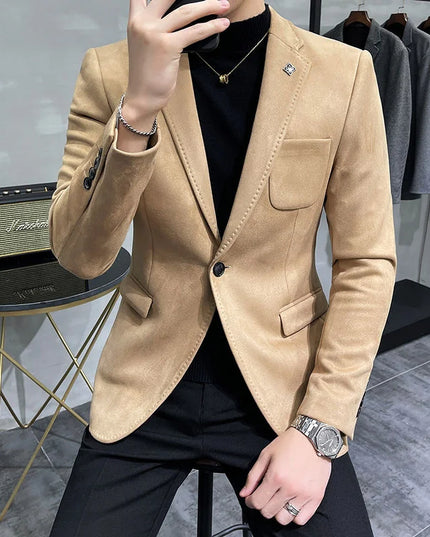 Men's Casual Slim Fit Faux Leather Blazer 