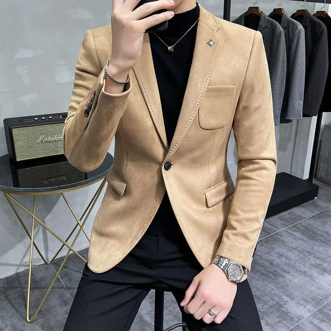 Men's Casual Slim Fit Faux Leather Blazer 