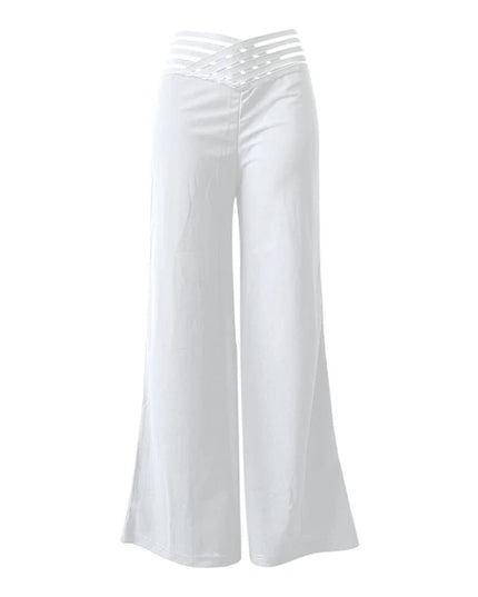 Women's High-Waisted Waist Belt Casual Straight Loose Wide-Leg Pants
