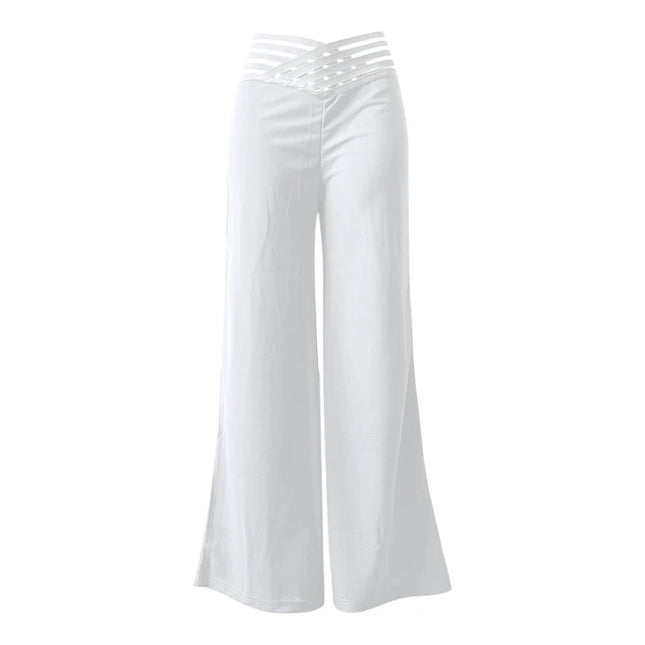 Women's High-Waisted Waist Belt Casual Straight Loose Wide-Leg Pants