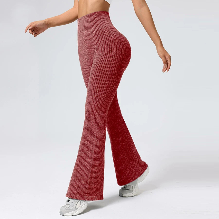 Women's Seamless High-Waisted Flare Pants with Stretch