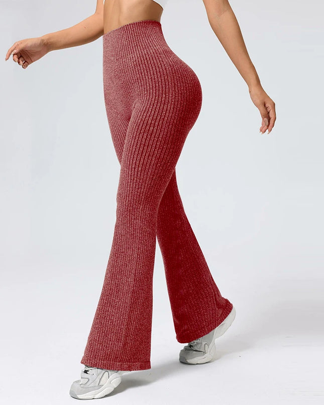 Women's High-Waisted Breathable Flared Trousers - Athleisure Fitness Pants with Stretch