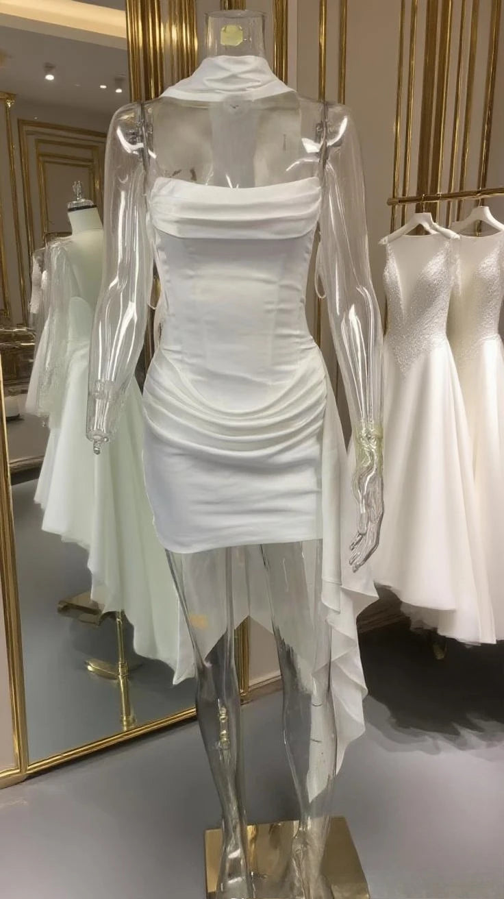 Women's Elegant Strapless Corset Mini Dress with Draped Design and Scarf Accessory Cocktail Party Dresses