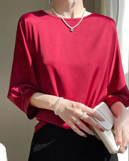 Women’s Loose Satin Silk Half-Sleeve Blouses
