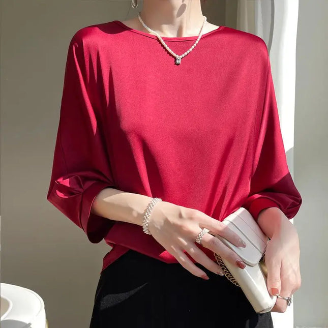 Women’s Loose Satin Silk Half-Sleeve Blouses