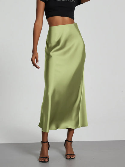 Women's Sophisticated High-Waisted Satin Maxi Skirt