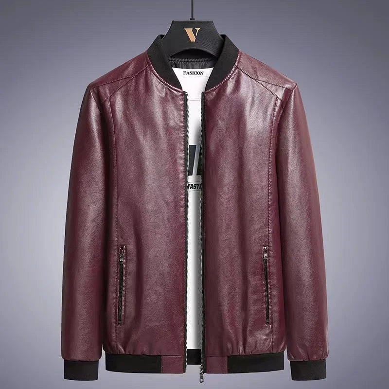 Men's Leather PU Jacket - Casual Vintage Zipper Coat for Men