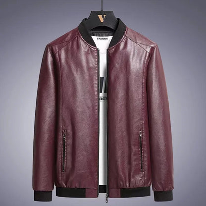 Men's Leather PU Jacket - Casual Vintage Zipper Coat for Men