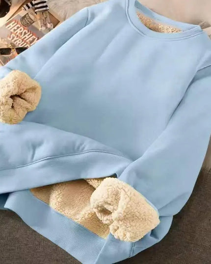 Women's Loose Fit Letter Print Plush Sweatshirt - Thick Padded Fleece