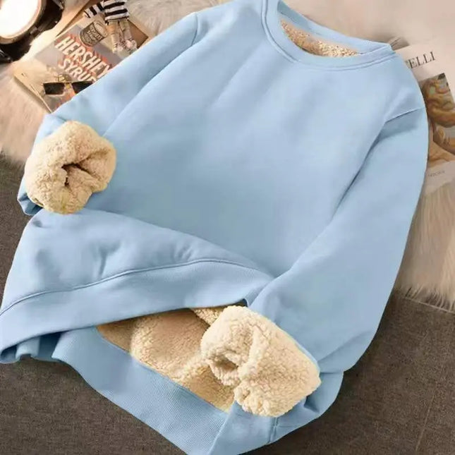 Women's Loose Fit Letter Print Plush Sweatshirt - Thick Padded Fleece