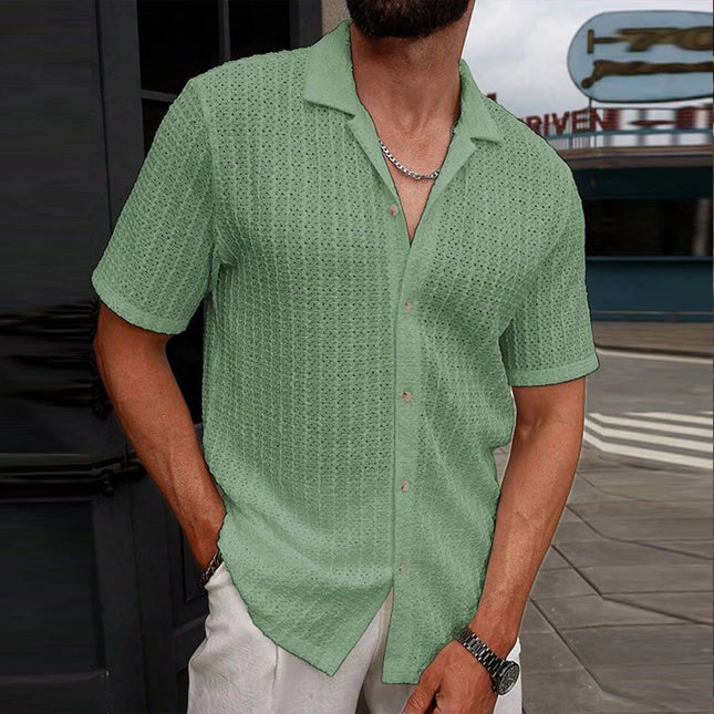 Vintage Mesh Mens Casual Breathable Hollow-Out Shirt