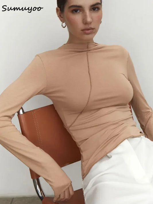 Sumuyoo Women's Splice Slim Fit Turtleneck Sweater