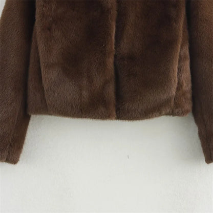 Women's Loose Fit Brown Lapel Button-Front Embellished Jacket