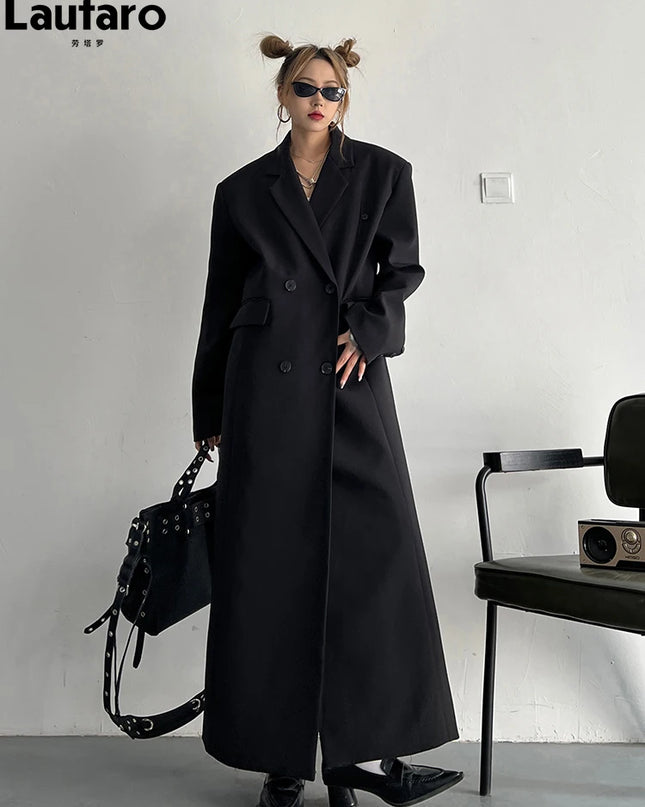 Lautaro Women's Long Trench Coat – Double-Breasted, Loose Fit