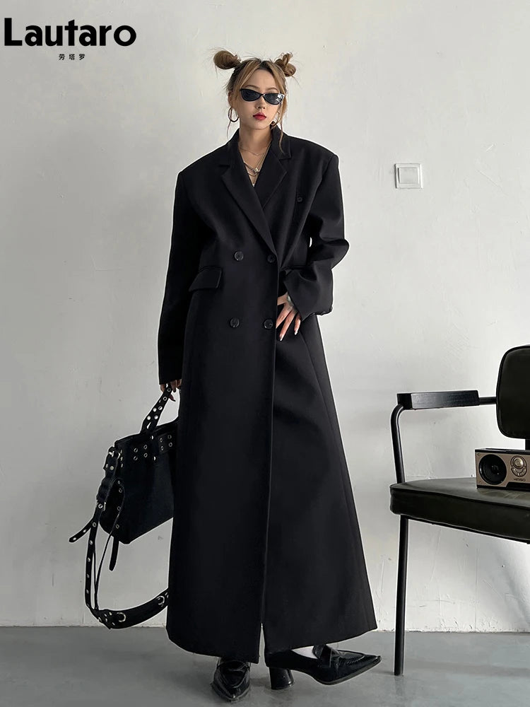 Lautaro Women's Long Trench Coat – Double-Breasted, Loose Fit
