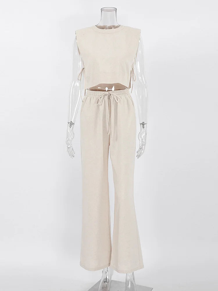 Women's Linen Crop Top and Pant Set