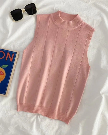 Women's Knitted Turtleneck Tank Top - Lightweight - Various Colors