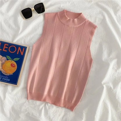 Women's Knitted Turtleneck Tank Top - Lightweight - Various Colors