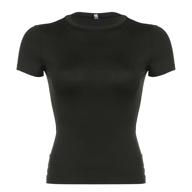 Casual Women's Short Sleeve Crewneck Crop To- Slim Fit
