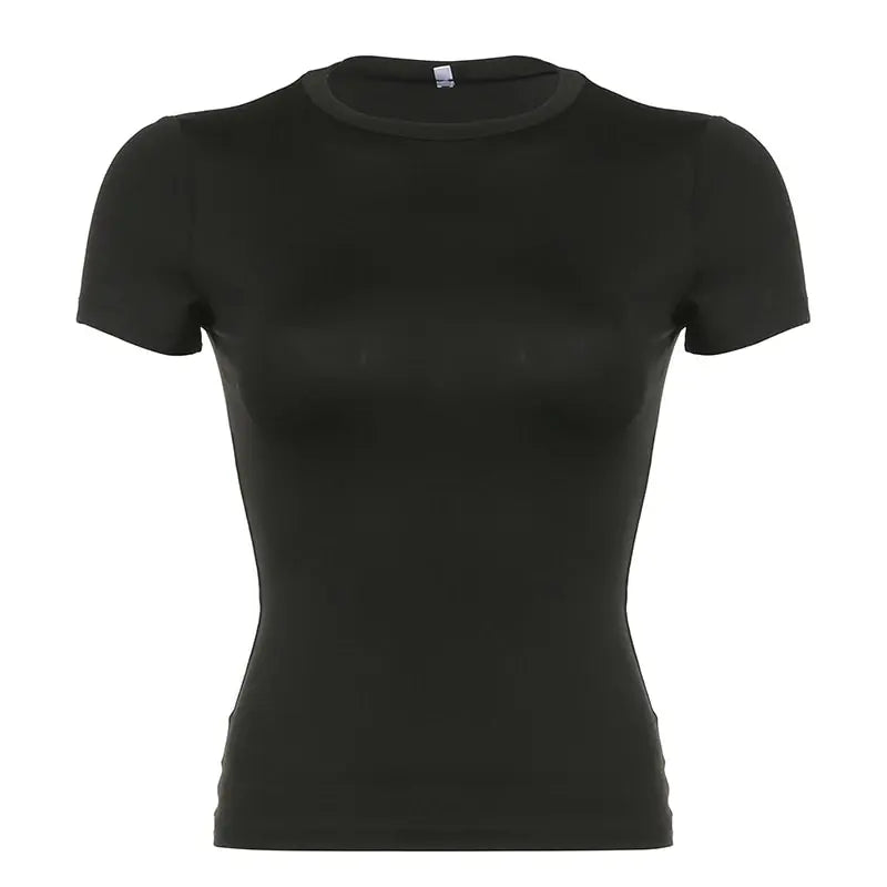 Casual Women's Short Sleeve Crewneck Crop To- Slim Fit