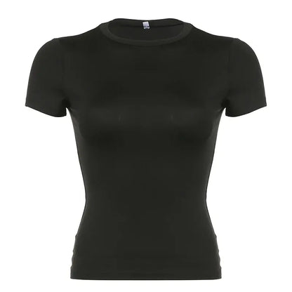 Casual Women's Short Sleeve Crewneck Crop To- Slim Fit