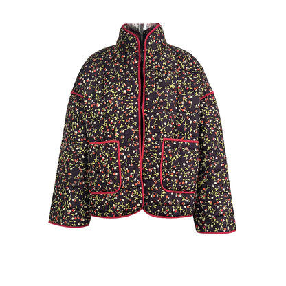 Women's Floral Print Lightweight Padded Quilted Cardigan Jacket