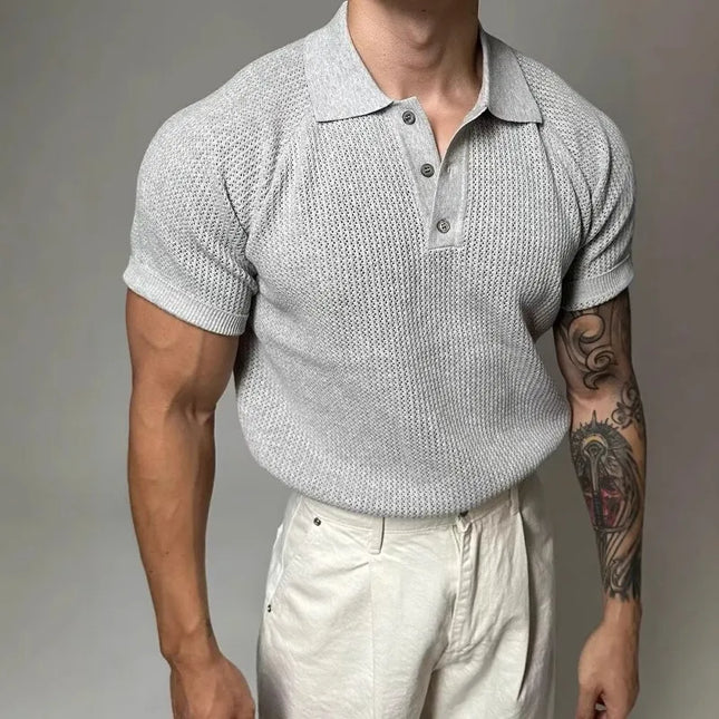 Men's Knitted Polo T-Shirt - Casual & Breathable