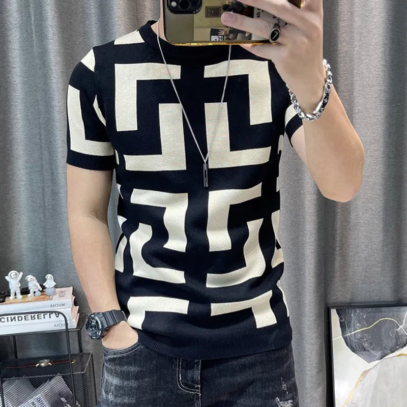 Luxurious Knitted Short Sleeve T-Shirt - Slim Fit