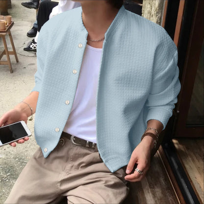 Incerun Men's Stand Collar Jacket with Long Sleeves and Button Closure