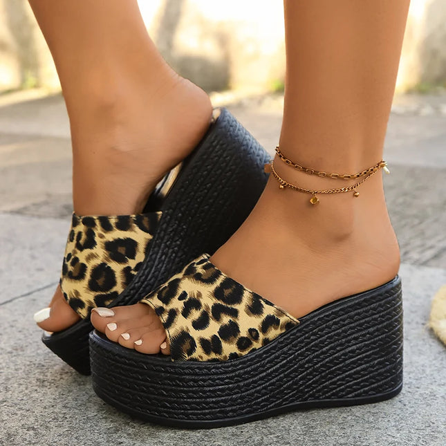 Leopard Print Women's High Platform Sandals