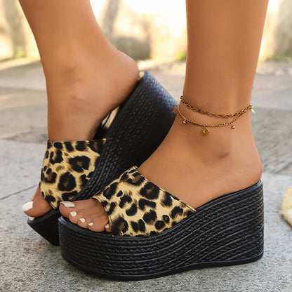 Leopard Print Women's High Platform Sandals
