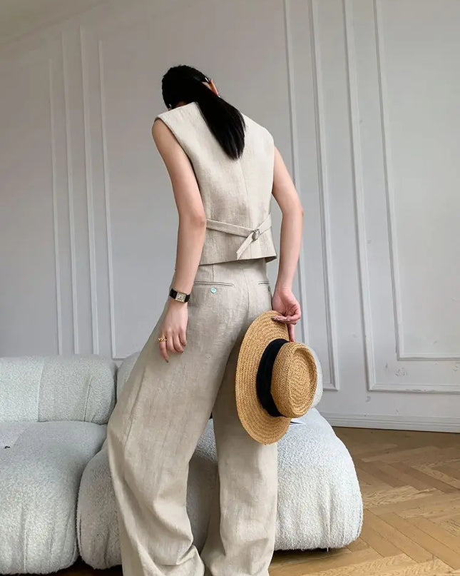 Women's Two-Piece Vest Top and Wide-Leg Pants Set