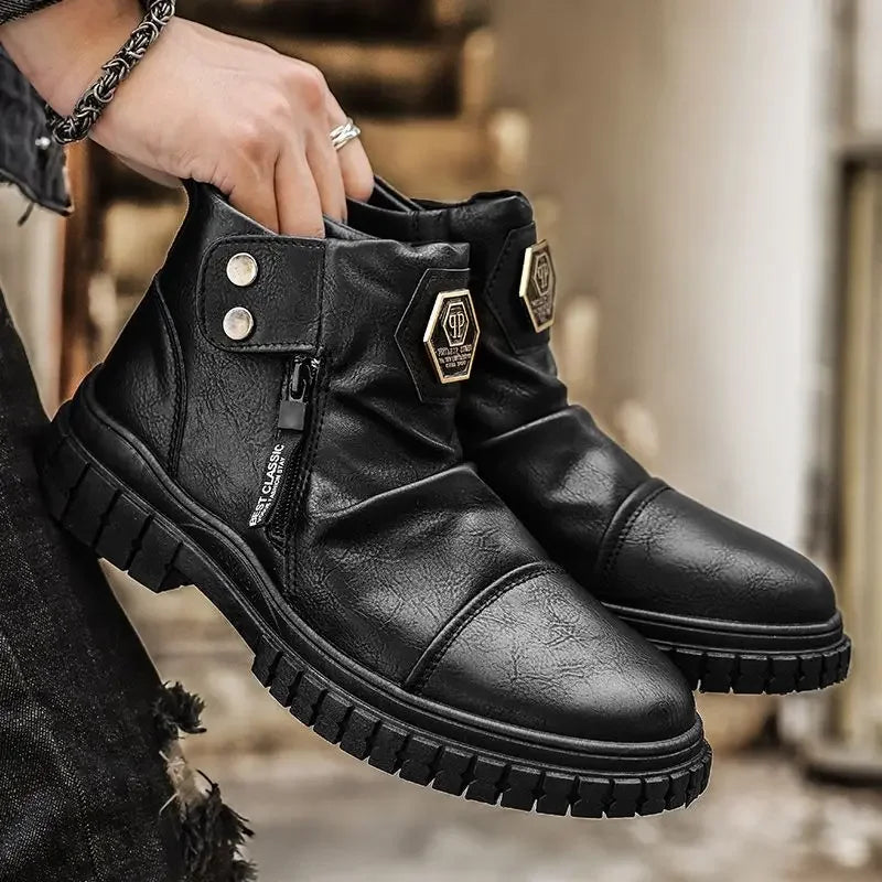 Men's Retro Classic Platform Shoes with Side Zip