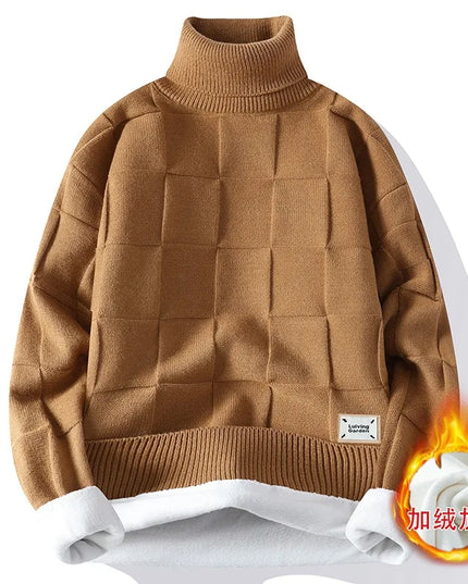 Men's Warm Fleece Turtleneck Sweater - Knitted, Loose Fit, Cozy Winter Pullover