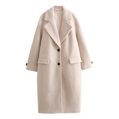 Women's Long Warm Coat with Button Closure, Thick Insulation & Turn-Down Collar