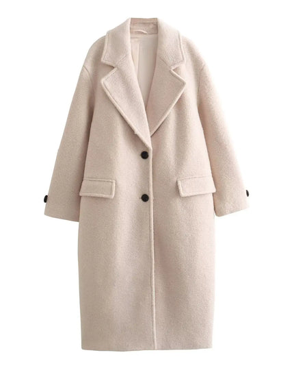Women's Long Warm Coat with Button Closure, Thick Insulation & Turn-Down Collar
