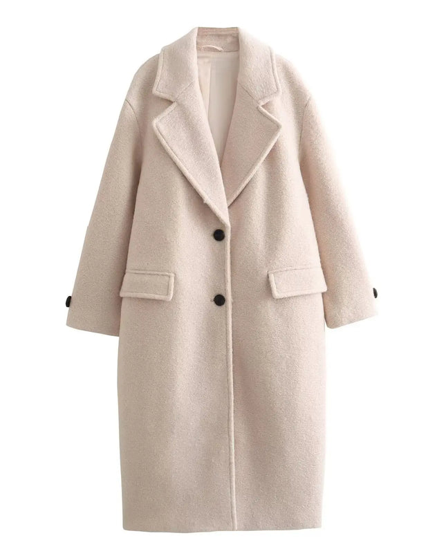 Women's Long Warm Coat with Button Closure, Thick Insulation & Turn-Down Collar