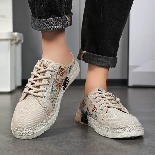 Men's Canvas Casual Sneakers – Breathable, Comfortable, Non-Slip Half Slippers