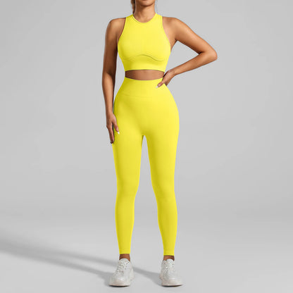 High-Waisted Ribbed Yoga Bra & Leggings Set for Women with Tummy Control