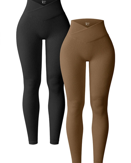 High-Waisted Slim Fit Yoga Pants for Women with Thread Detail - Various Colors