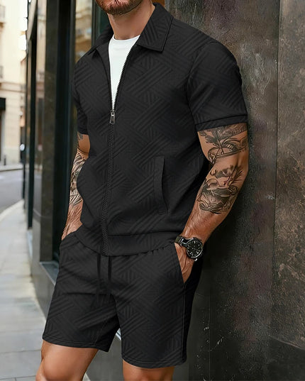Men's Casual Two-Piece Short Sleeve Polo Shirt and Shorts Set
