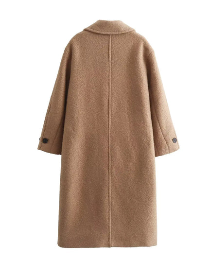 Women's Long Warm Coat with Button Closure, Thick Insulation & Turn-Down Collar